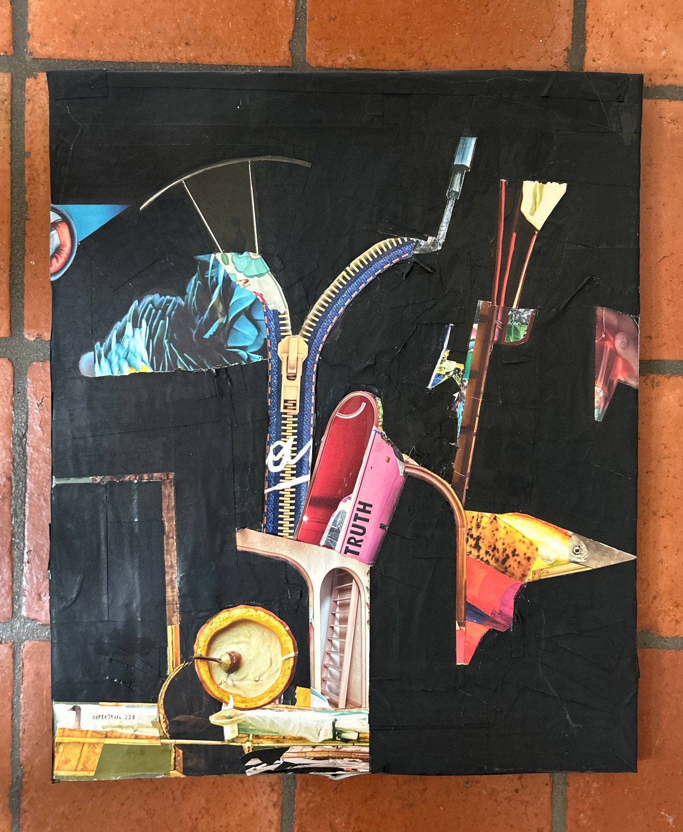 SCHILDERIJ “Xesy” (Bonheiden, 2022), Enlèvement ou Envoi, Sur cadre en bois, Collage, Figures