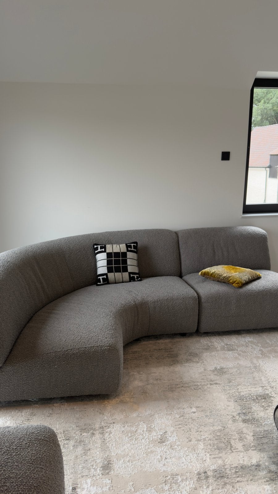 Modulaire bouclé zetel grijs, flexibel opstelbaar, Ophalen, Zo goed als nieuw, Stof