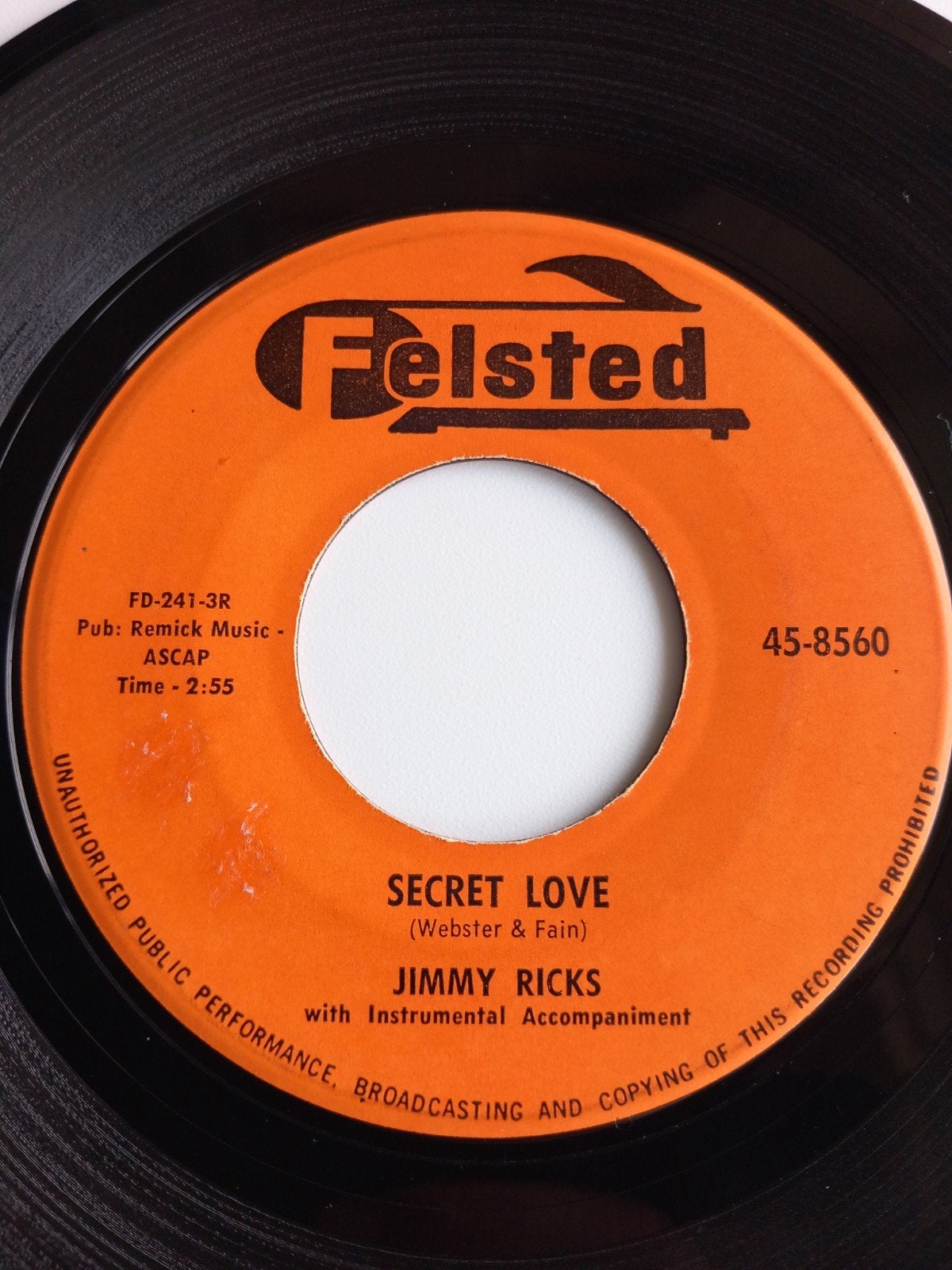 JIMMY RICKS. SECRET LOVE. 60s USA 45T, Cd's en Dvd's, Ophalen of Verzenden