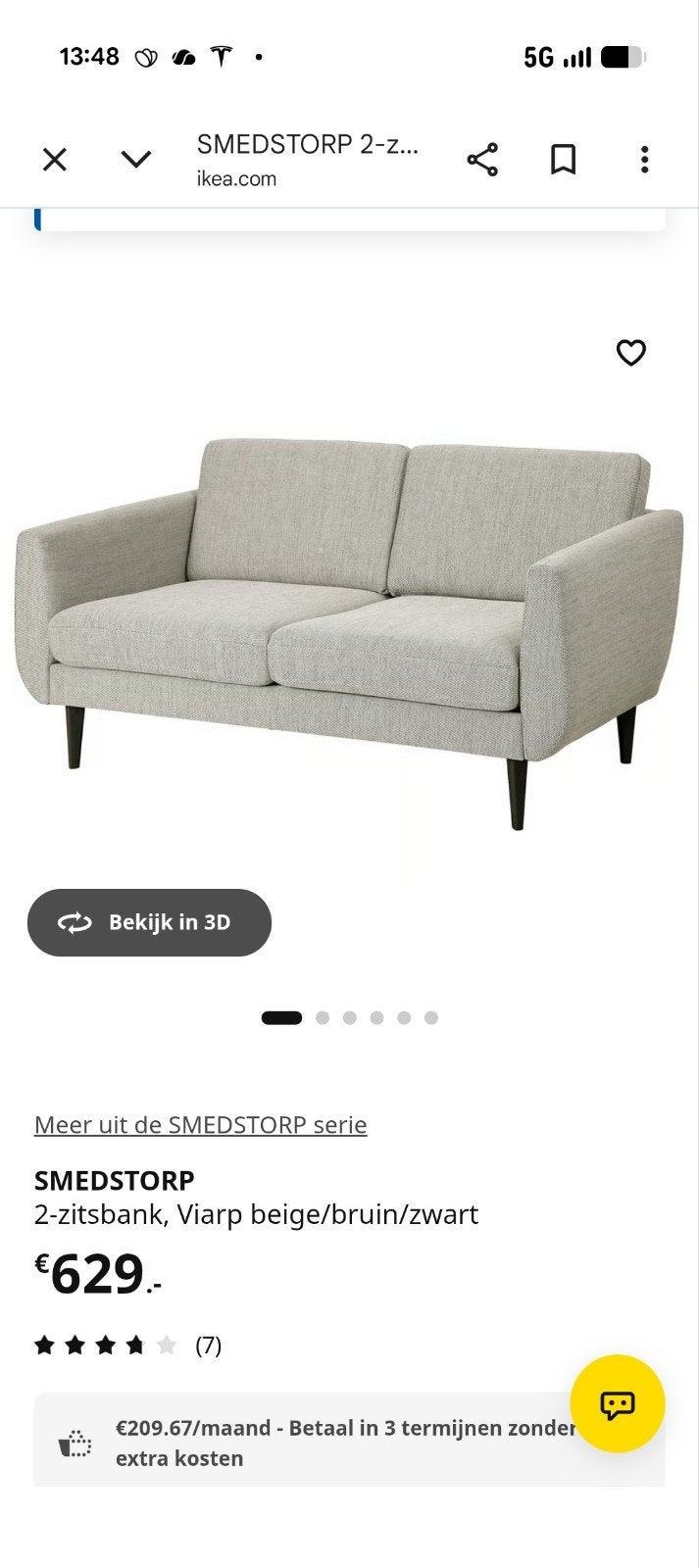 Ikea zetel smedstorp 2 zit, Enlèvement, Comme neuf, Deux personnes, Gris