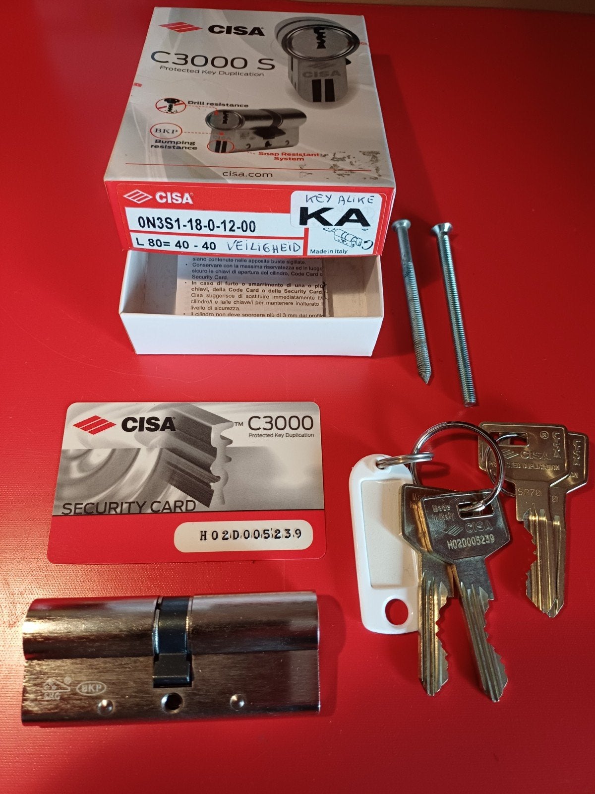 CISA VEILIGHEIDSCILINDER C3000S 40/40mm KA key alike., Doe-het-zelf en Bouw, Hang- en Sluitwerk, Nieuw, Verzenden