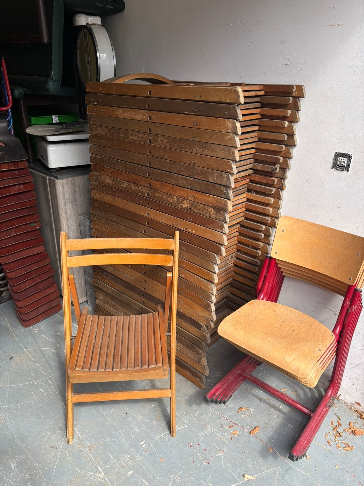 Lot de chaises pliantes vintage en bois, Enlèvement, Utilisé, Bois, Pliant
