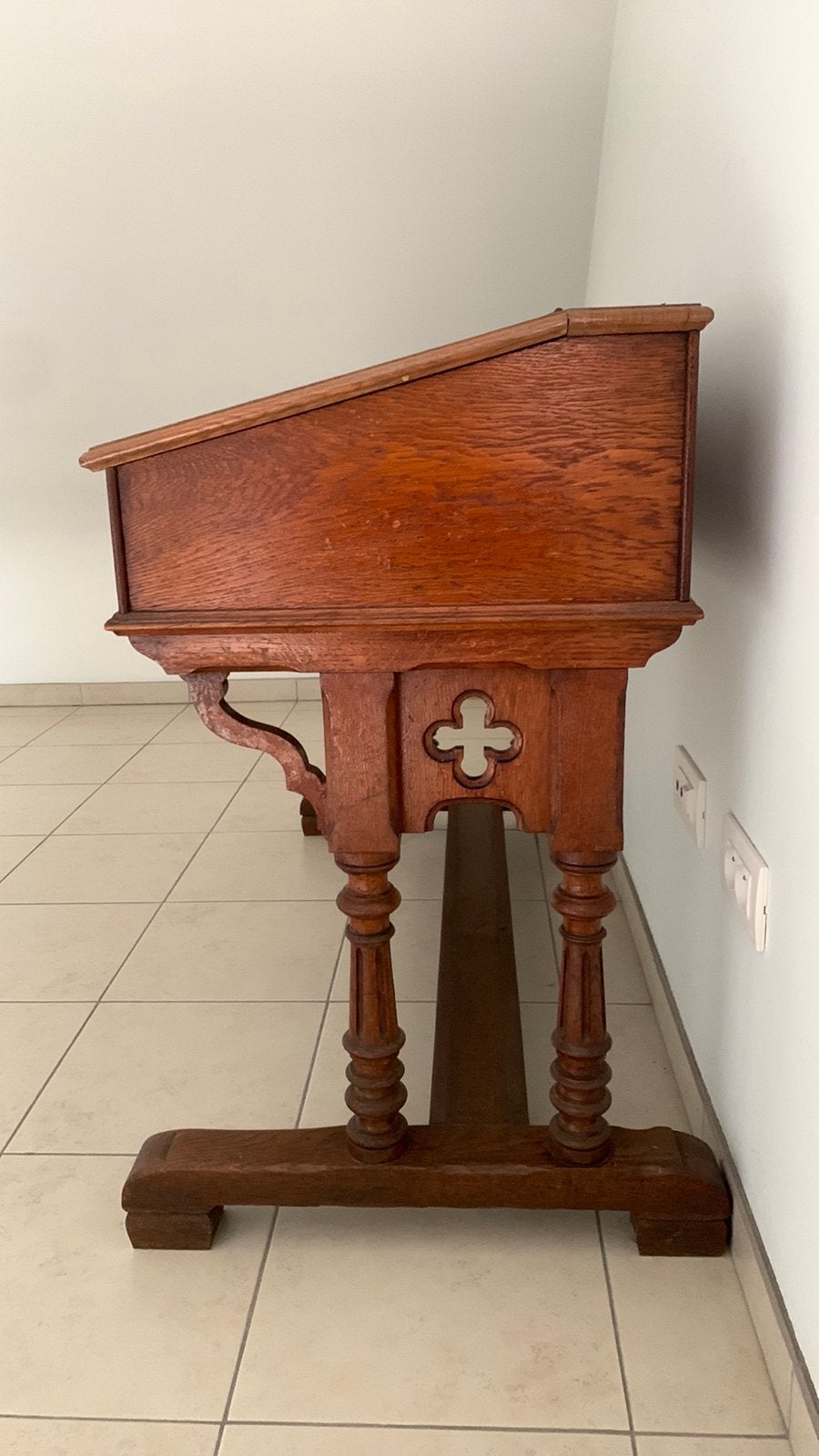 Retro massieve dubbele lessenaar schoolbank bureau, Ophalen