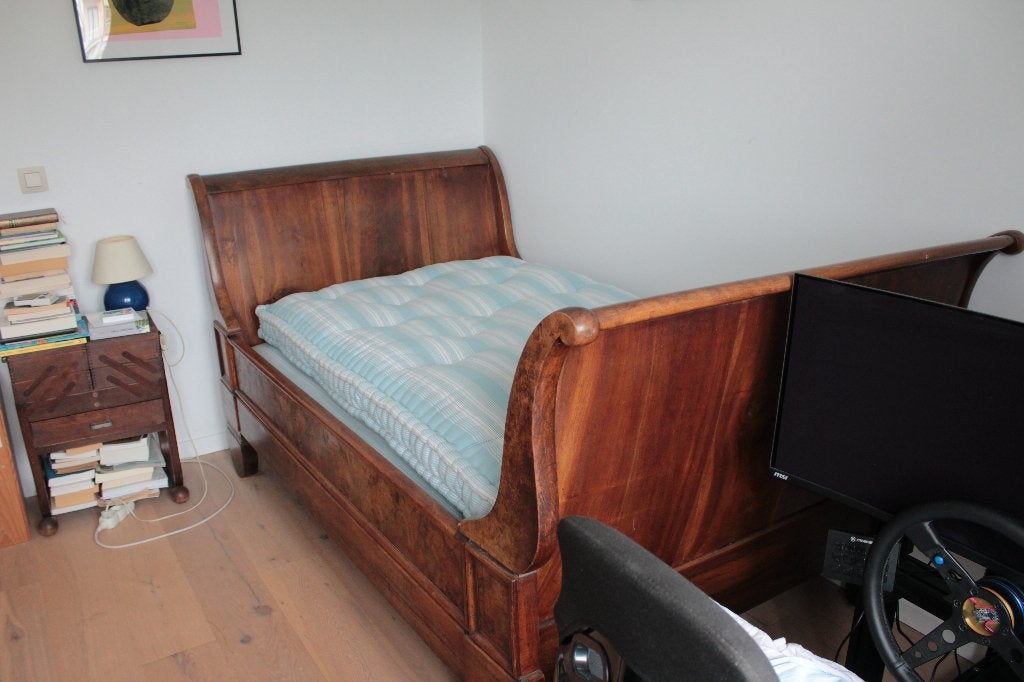 Lit bateau + matelas en laine, 100 cm, Brun, Enlèvement, Bois