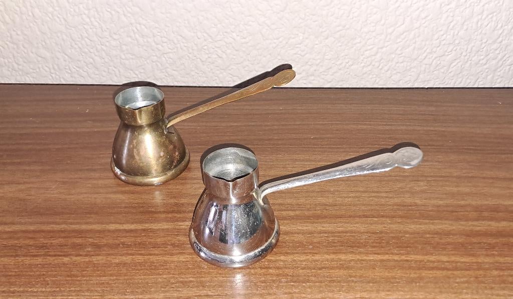 Vintage Messing Koffiekan Cezve Ibrik Frans Lelie-logo, Antiek en Kunst, Ophalen of Verzenden