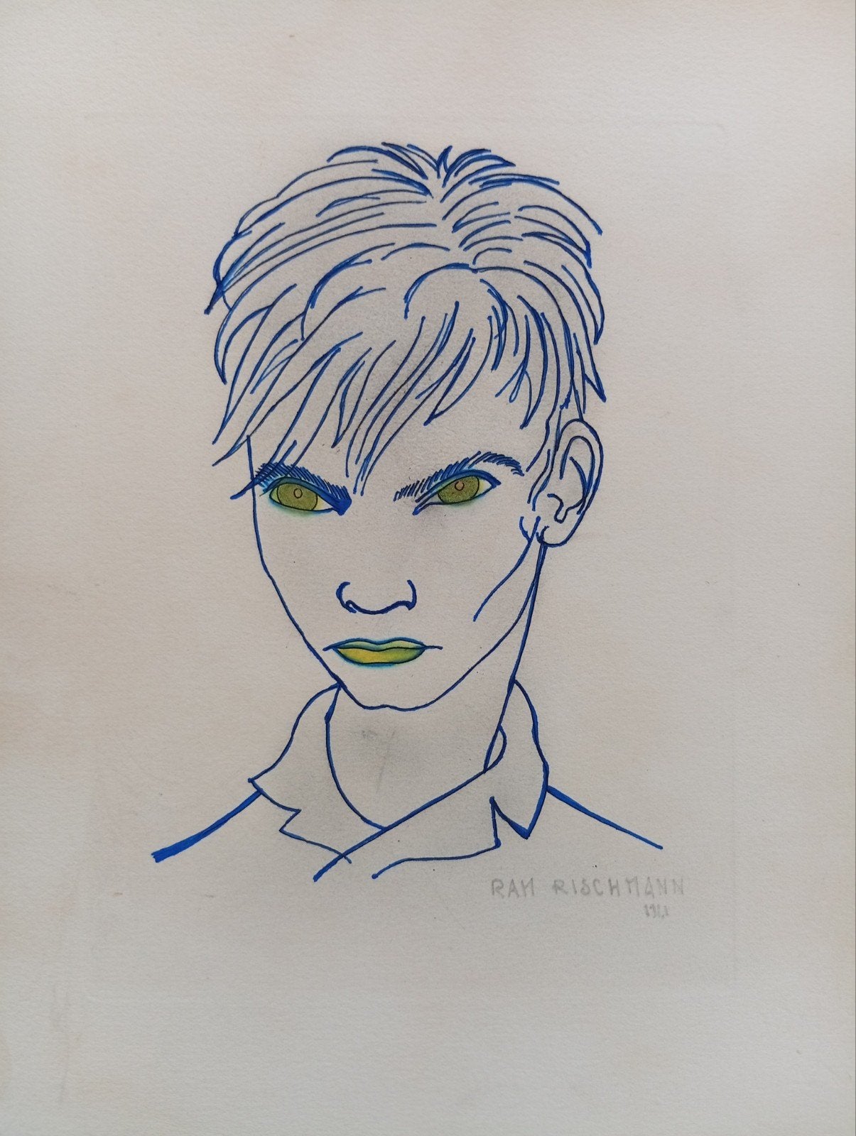 le garçon au regard perçant. Dessin ancien signé, Antiquités & Art, Enlèvement ou Envoi, Dessin, Technique mixte, Signé