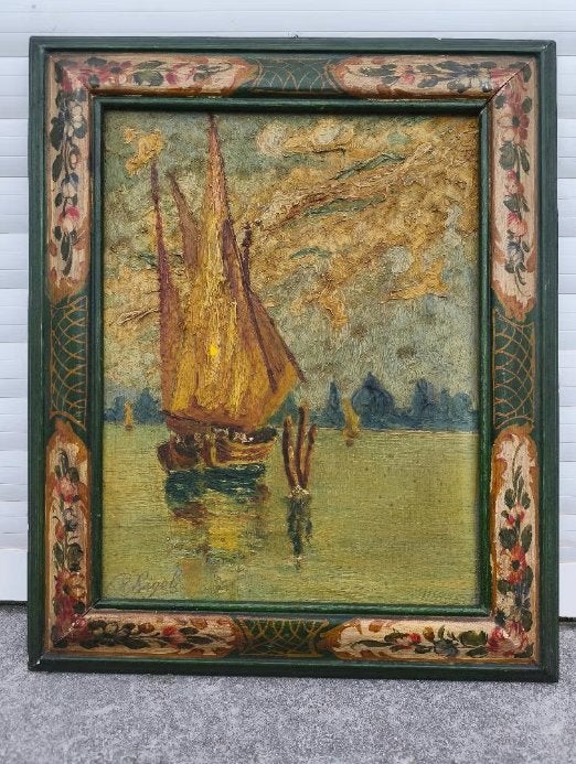 Huile sur panneau venise signe rigoli rigoletto, Antiquités & Art, Enlèvement ou Envoi, Panneau