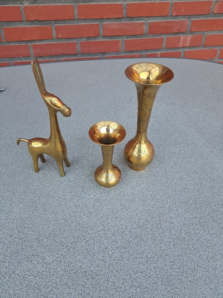 vintage messing 1 beeldje 2 vaasjes, Ophalen of Verzenden, Koper