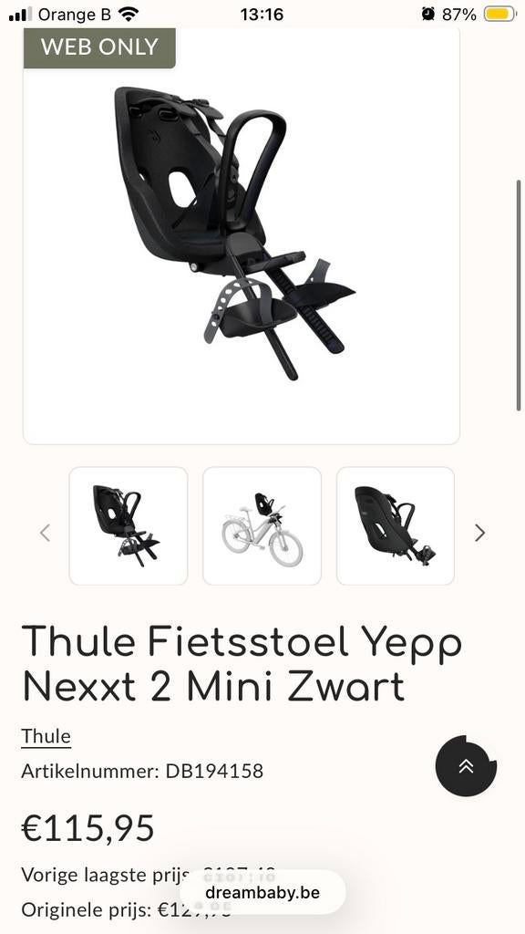 Siège de vélo Thule Yepp Nexxt 2 mini gris, Neuf, Siège avant, Repose-pieds, Enlèvement