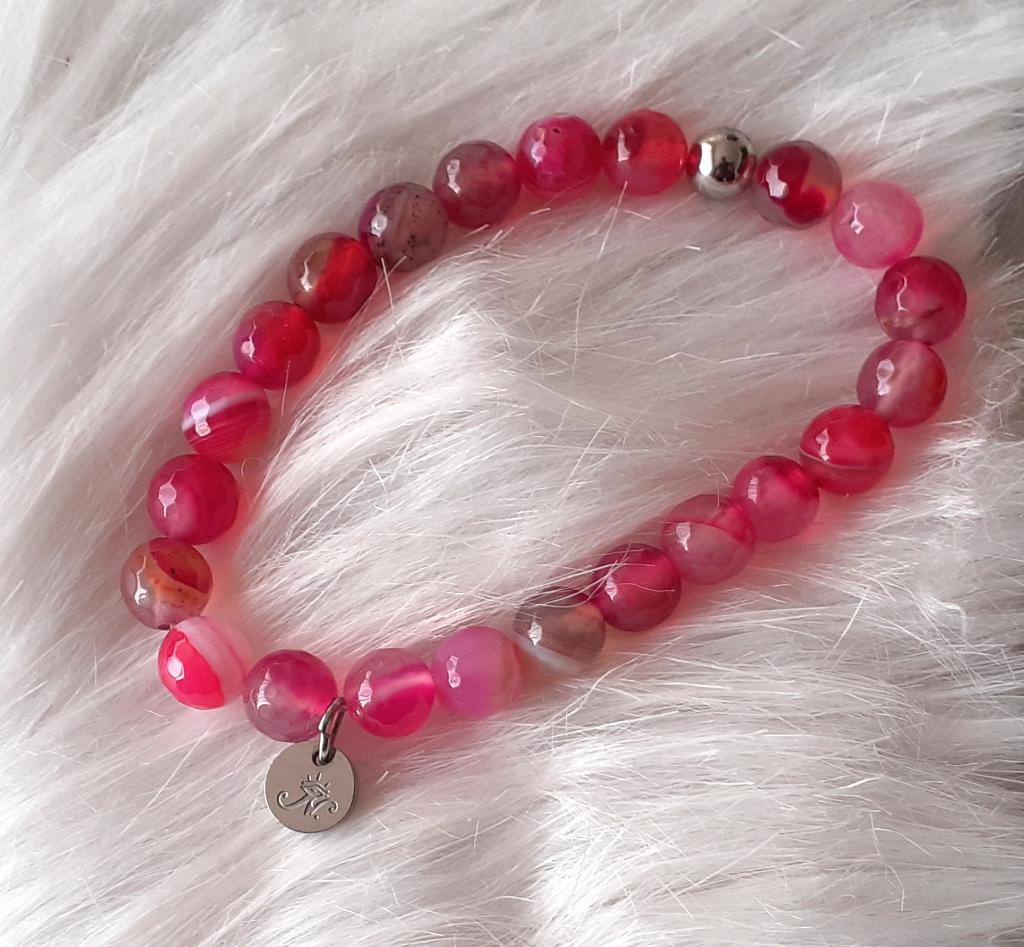 Kralenarmband roze agaat Nogu, Handtassen en Accessoires, Armbanden, Overige materialen, Met bedels of kralen, Nieuw, Ophalen of Verzenden