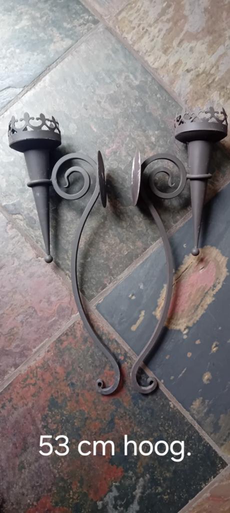 Brocante metalen muurkandelaars, Antiek en Kunst, Ophalen of Verzenden