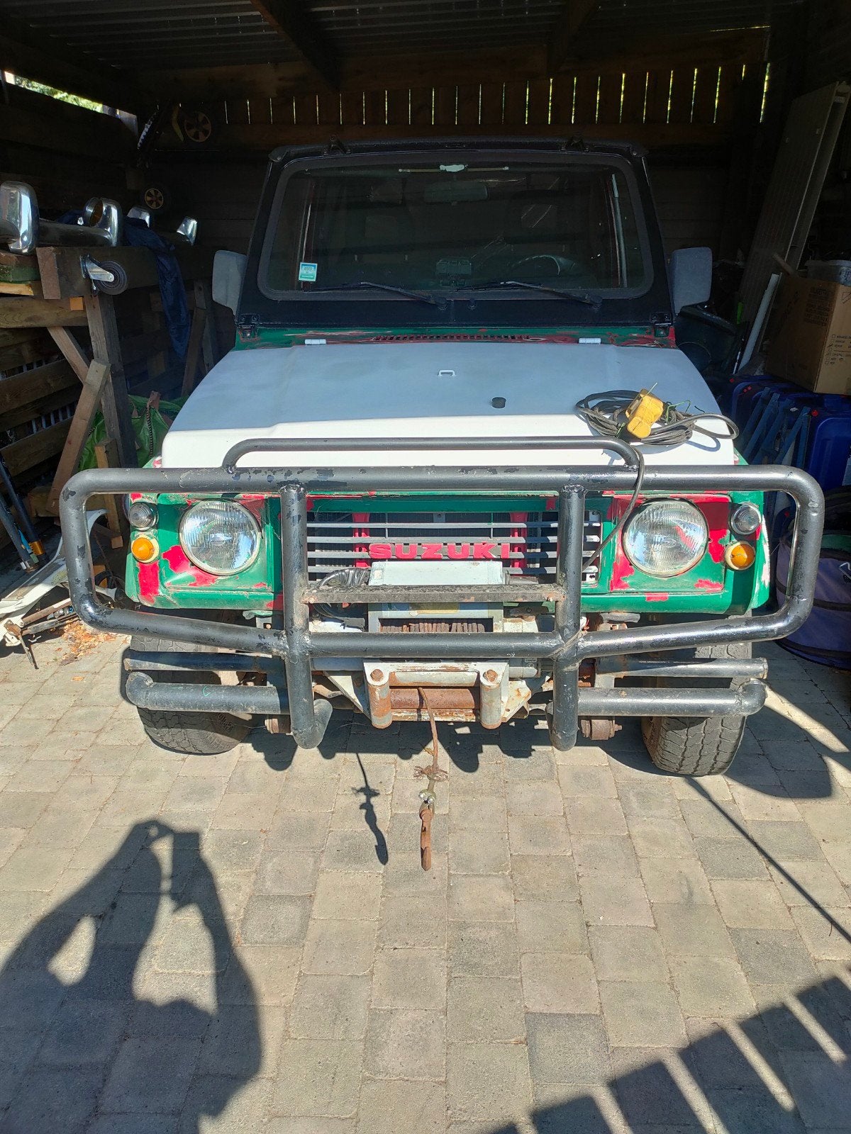 winchbumper+werkende winch (merk:come up)voor Suzuki samurai, Ophalen, Voor, Suzuki, Bumper
