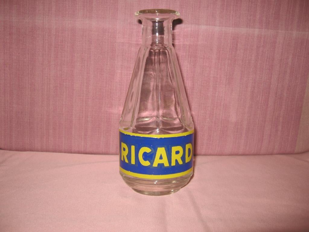 Carafe ronde en verre Ricard vieux bleu-jaune, Collections, Enlèvement ou Envoi, Utilisé, Ustensile