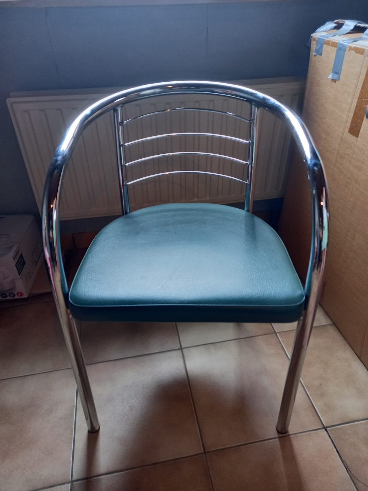4 stoelen, Huis en Inrichting, Stoelen, Ophalen, Blauw, Leer, Zo goed als nieuw