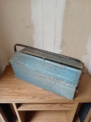 Grote retro metalen werkkoffer blauw, Ophalen, Gebruikt