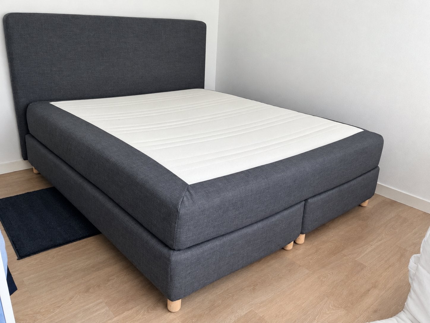 LIT DOUBLE AVEC SOMMIER À RESSORTS & MATELAS ET SURMATELAS, Comme neuf, Enlèvement, 200 cm, Blanc