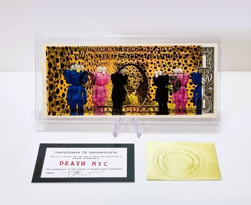 Kusama Yayoi - KAWS - Death New York 1 dollar - Pop art -A/P, Antiquités & Art, Art | Lithographies & Sérigraphies, Numéroté, Enlèvement ou Envoi
