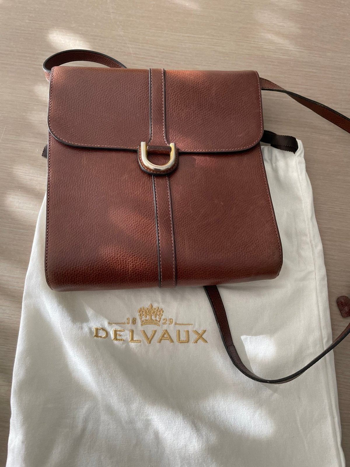 Hand/schoudertas Delvaux vintage ca 20x20cm, Handtassen en Accessoires, Tassen | Schoudertassen, Gebruikt, Bruin, Leer, Ophalen