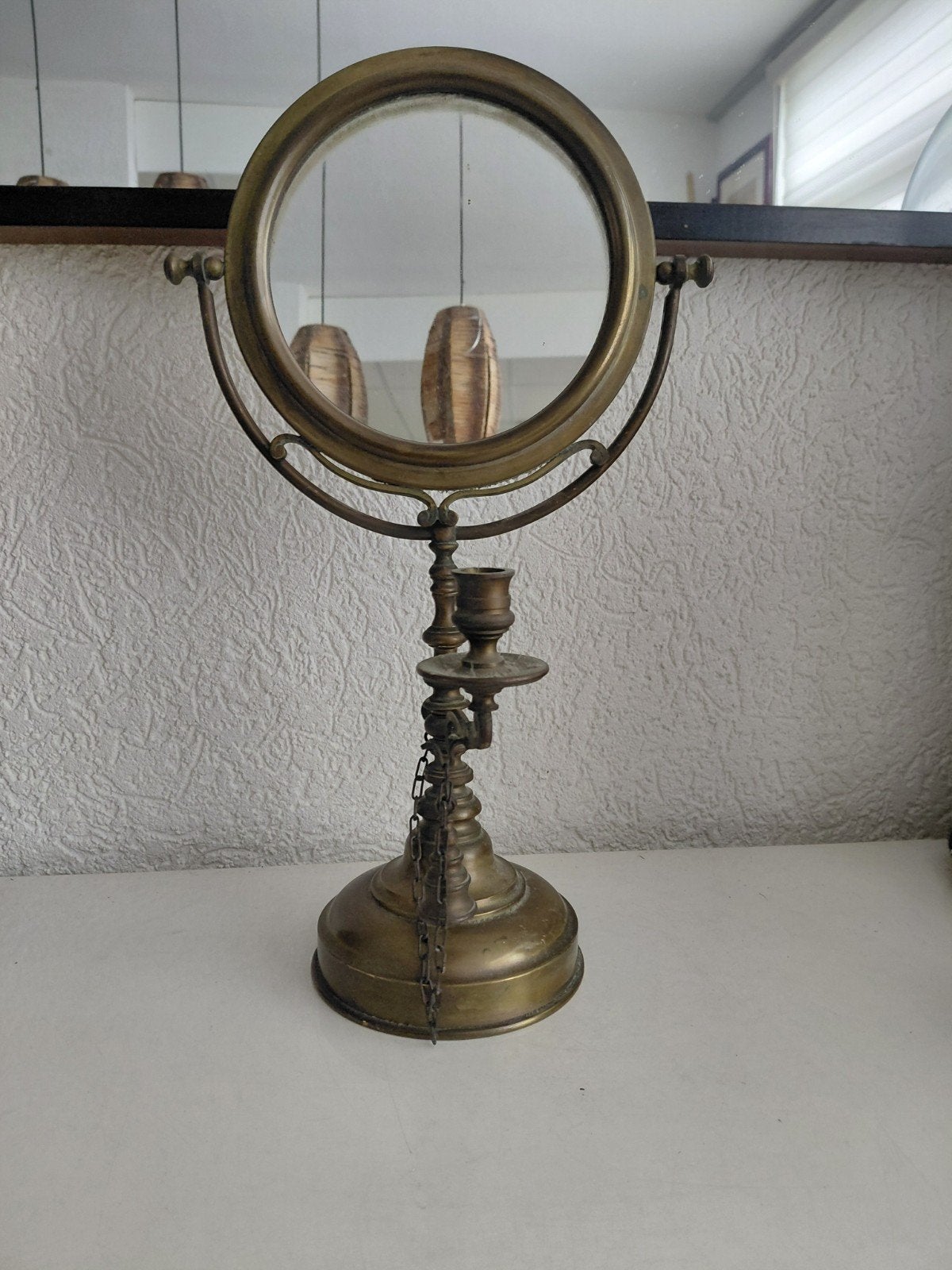 oude tafelspiegel met kandelaar en kaarsendover, Ophalen of Verzenden
