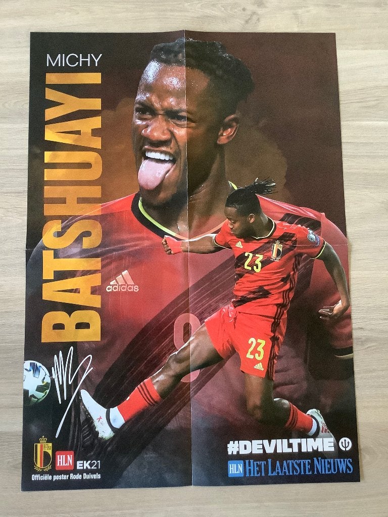 Grote poster Michi Batshuayi bij Rode Duivels., Verzamelen, Ophalen of Verzenden, Zo goed als nieuw, Poster, Plaatje of Sticker