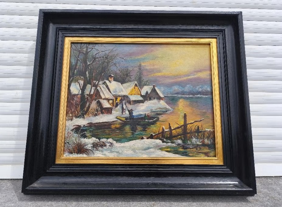 huile sur panneau paysage enneige signe denyse, Antiquités & Art, Art | Peinture | Classique, Enlèvement ou Envoi, Paysage, Panneau