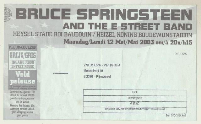 (m21) Bruce Springsteen, inkomticket 2003, Verzamelen, Verzenden