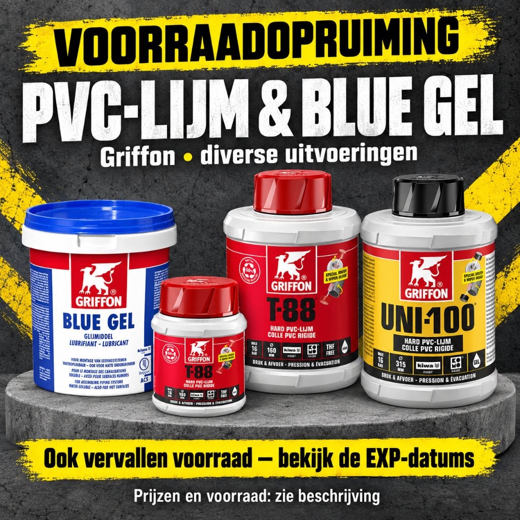 Griffon en Tangit voorraad: PVC-lijm, Blue Gel en coating