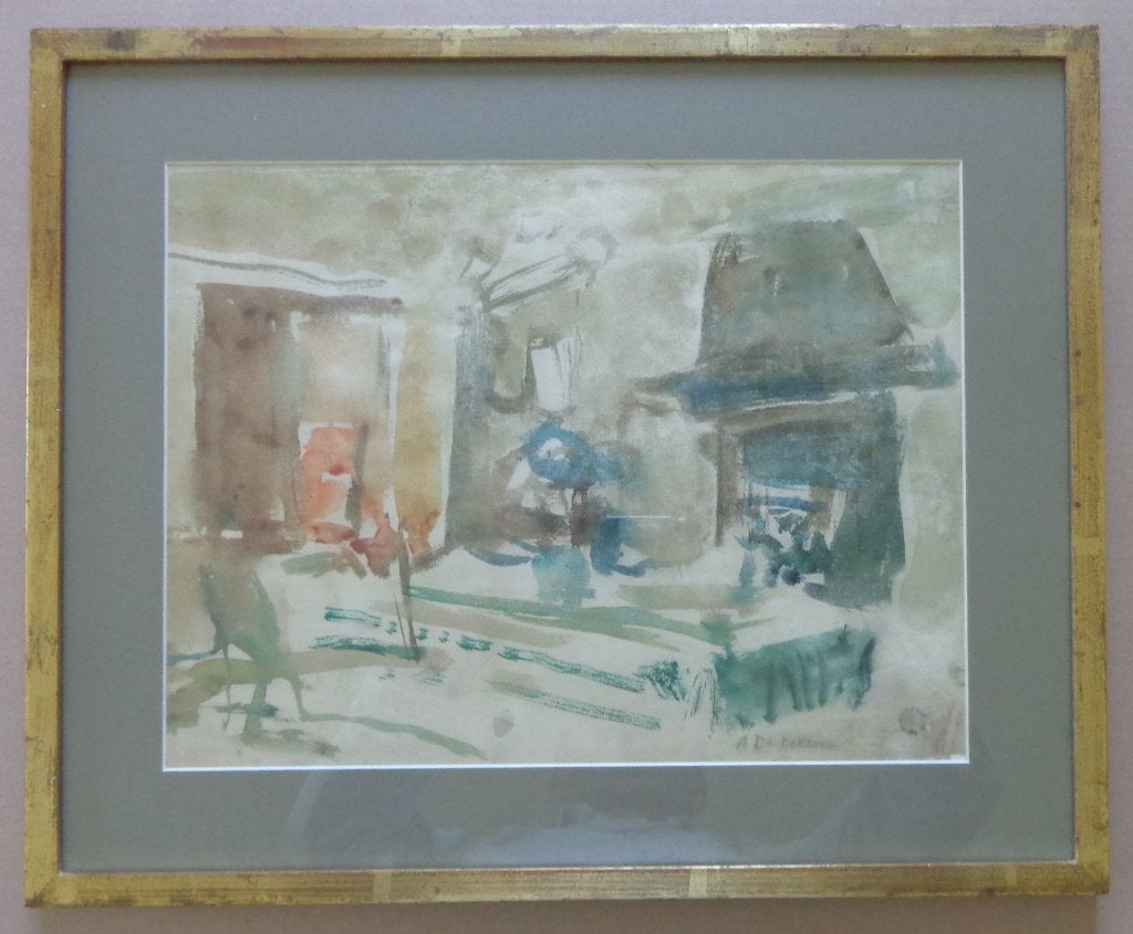 ALBERT DE DEKEN / INTERIEUR / ORIGINEEL / 42x52cm / KADER, Antiek en Kunst, Kunst | Schilderijen | Modern, Ophalen of Verzenden