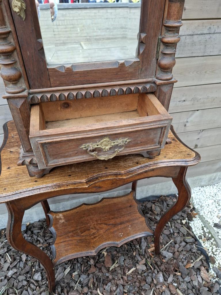 Antiek wandkastje/toiletkastje met spiegel/hout, Antiek en Kunst, Ophalen