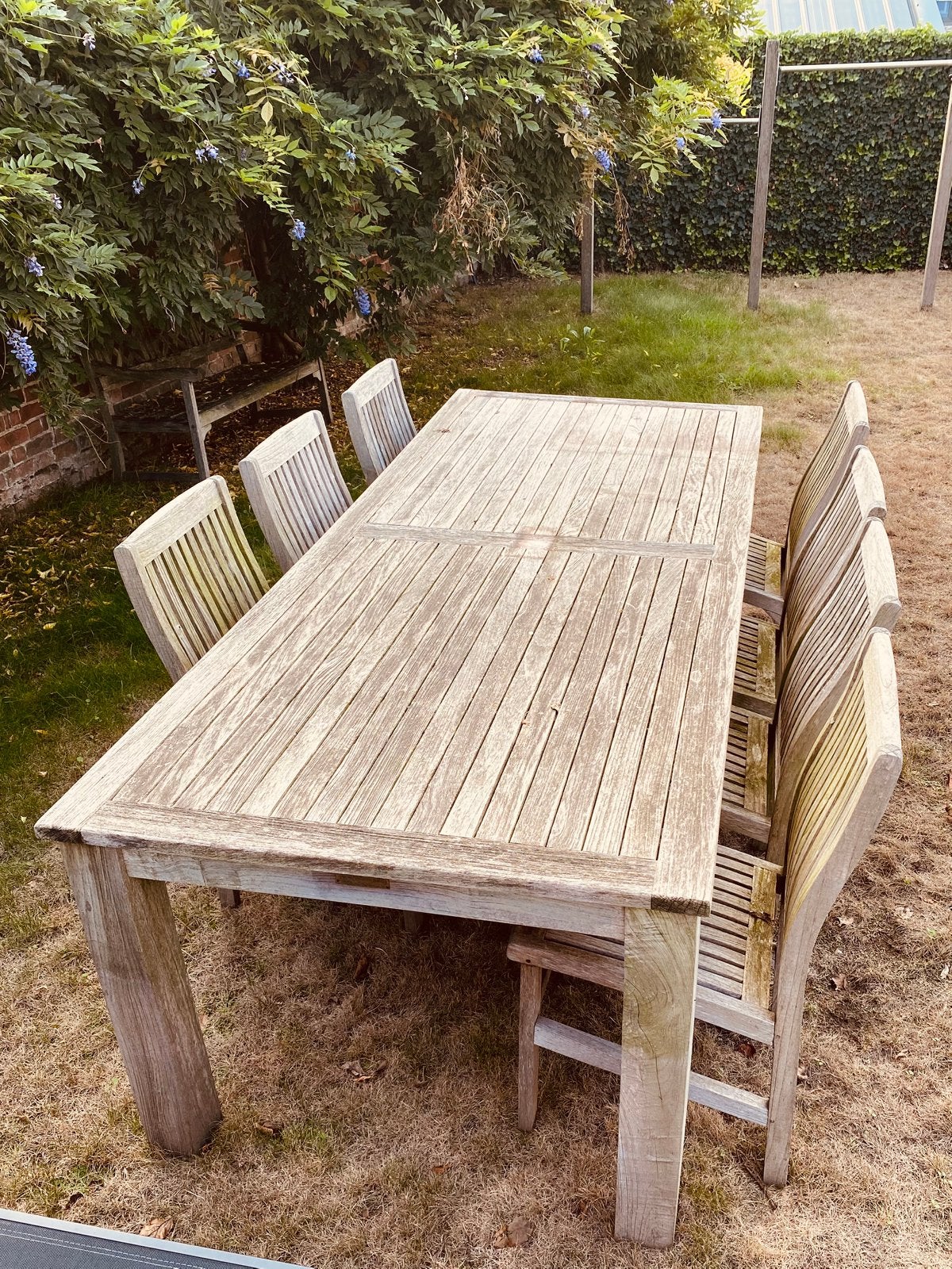 Grote teak tuintafel met stoelen -Royal Batavia, Jardin & Terrasse, Ensembles de jardin, Table à dinner, Salons de jardin, Utilisé
