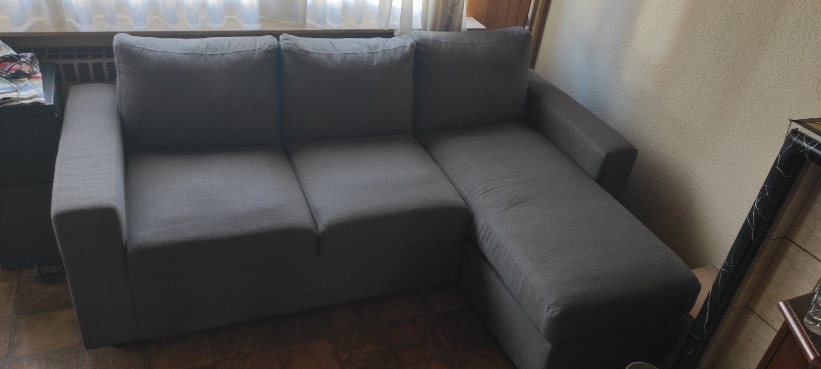 Canapé d'angle chaise longue avec revêtement en tissu., Enlèvement