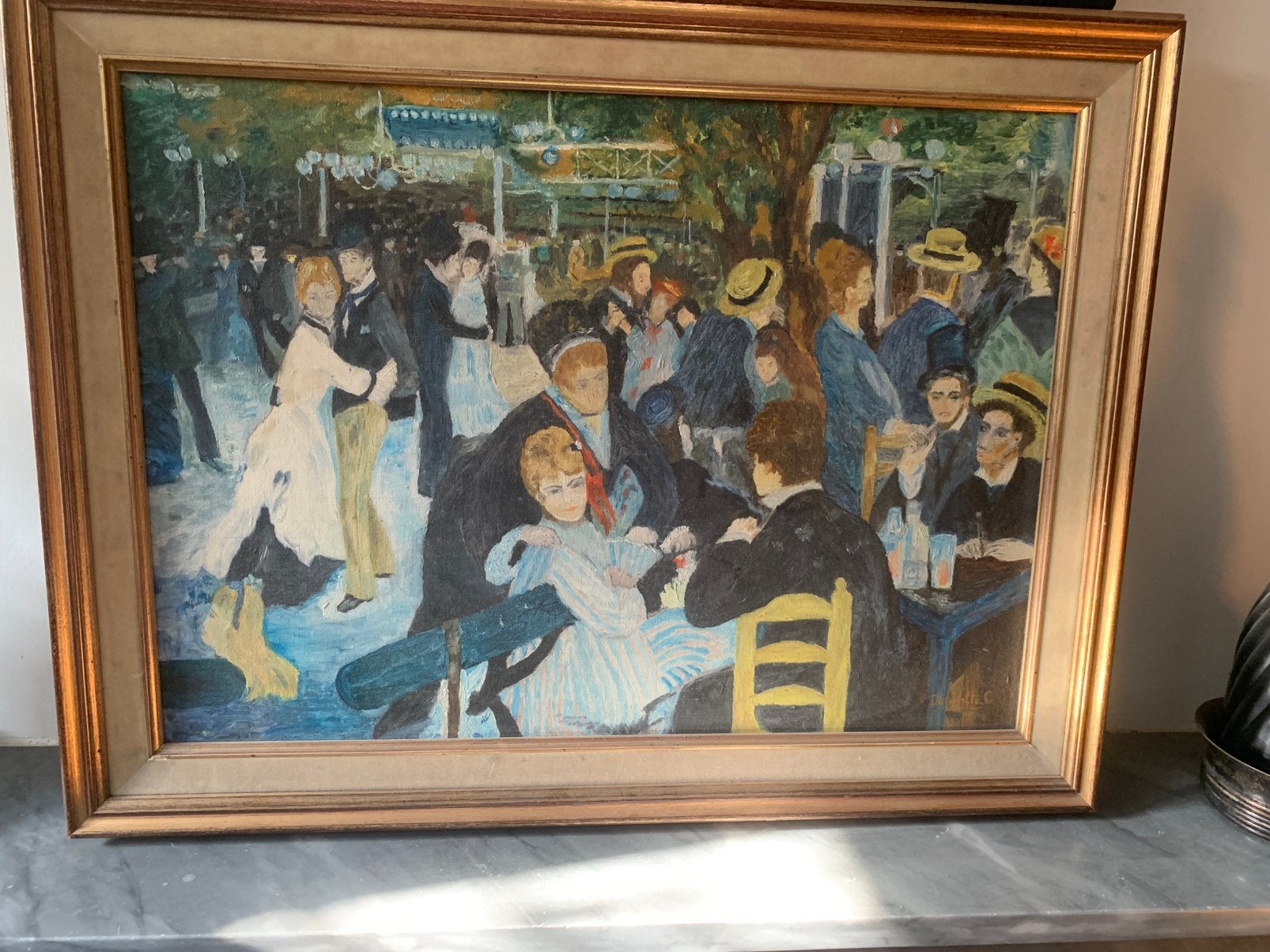 Tableau – reproduction peinte d’après Renoir, Bal du Moulin, Antiquités & Art, Enlèvement ou Envoi, Impressionniste, Encadré, Toile
