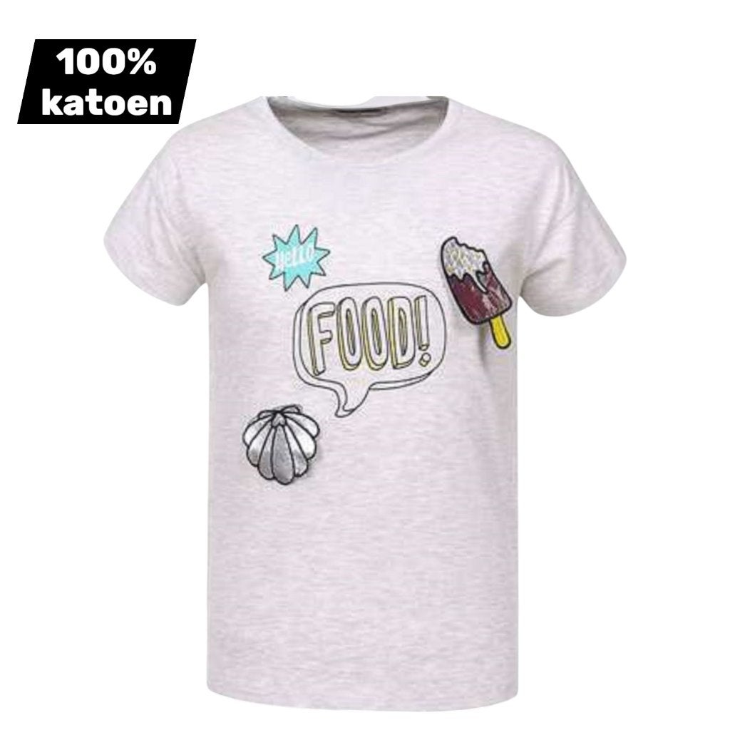 T-shirt 100% katoen grijs hello food 164, Kinderen en Baby's, Ophalen of Verzenden, Nieuw, Meisje, Shirt of Longsleeve