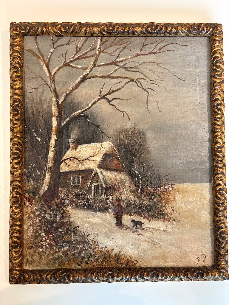Lot van 3 oude olieverfschilderijen – gesigneerd E.D., Enlèvement ou Envoi