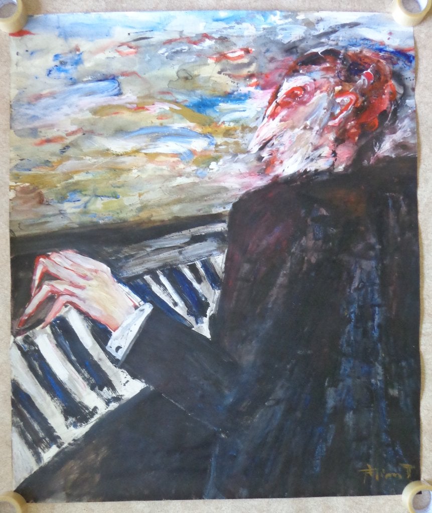 FRANS MINNAERT / DE PIANIST / OLIEVERF PAPIER / 149x125cm, Ophalen, Gesigneerd, Olieverf