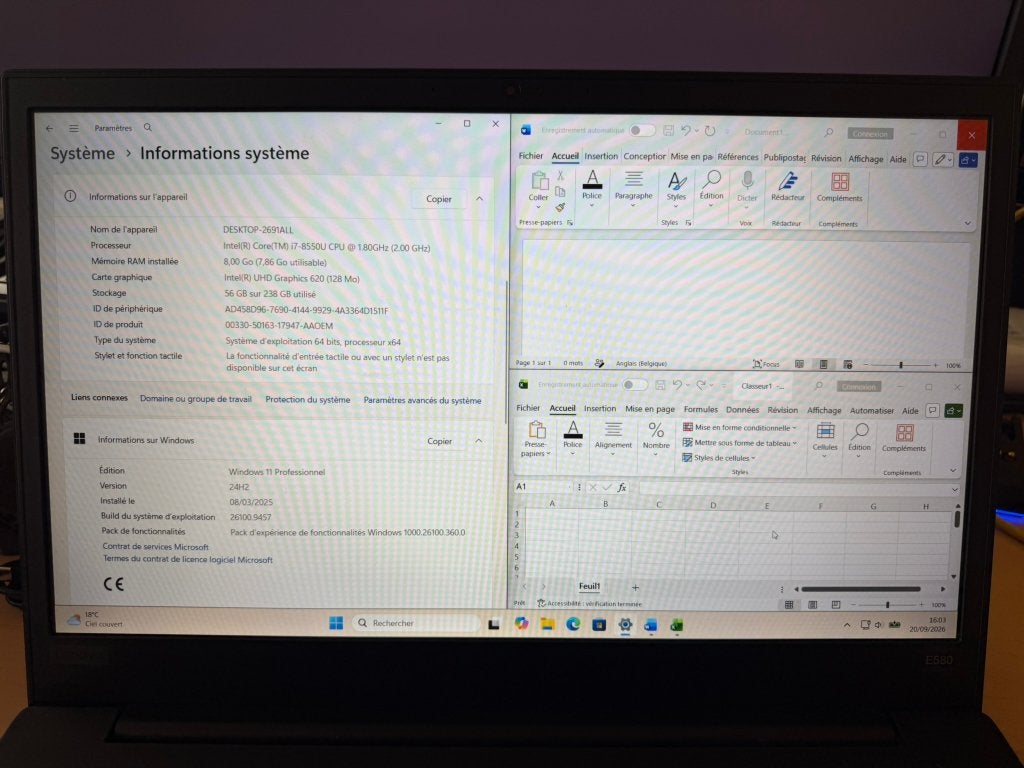 Pc portable Lenovo Thinkpad Core i7 + office, Informatique & Logiciels, 256 GB, Enlèvement ou Envoi, 8 GB, Reconditionné