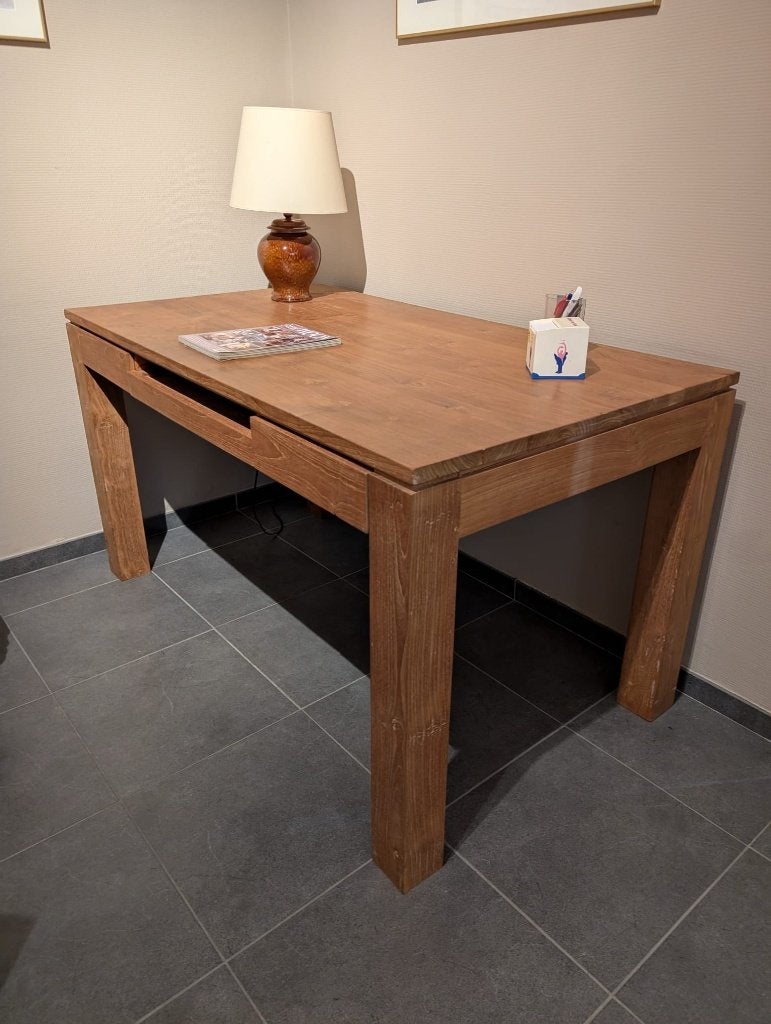 Bureau teak, Huis en Inrichting, Ophalen, Met lades, Bruin, 84 cm