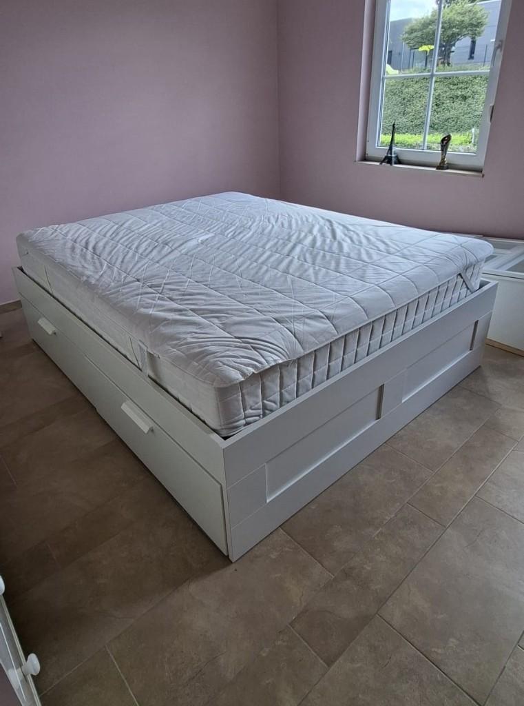 Lit Ikéa Brimnes 160x200 cm, Maison & Meubles, Chambre à coucher | Lits, Comme neuf, Deux personnes, 160 cm, 200 cm, Bois, Blanc