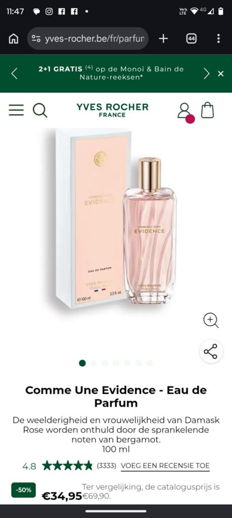 Yves Rocher parfum 100ml comme une evidence, Handtassen en Accessoires, Uiterlijk | Parfum, Ophalen of Verzenden