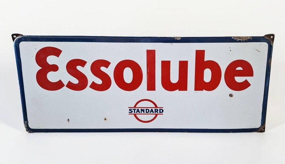 Stoer en antiek emaille reclamebord voor Esso, Essolube️️️⛽️, Enlèvement ou Envoi, Utilisé, Panneau publicitaire