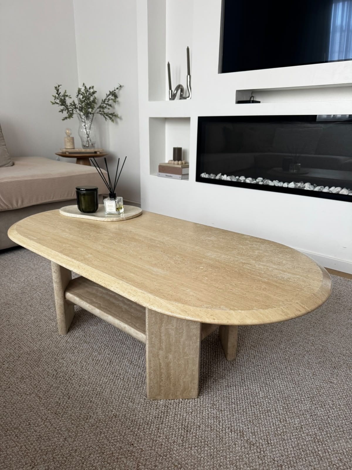 Vintagr travertine salontafel- 120 x 62cm, Ophalen, Zo goed als nieuw