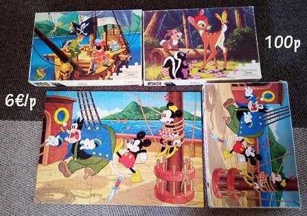 puzzles 100 p Bambi/Peter Pan/Mickey grosses p 6€/p, Enlèvement ou Envoi, Plus de 50 pièces, Utilisé, 6 ans ou plus