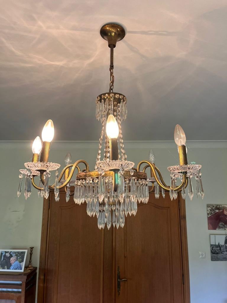 Vintage kroonluchter met kristallen – 8 lichtpunten, Huis en Inrichting, Lampen | Kroonluchters, Ophalen