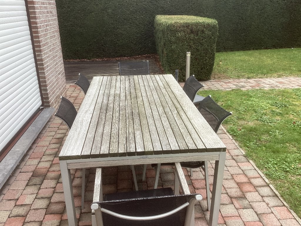 Castle line tuintafel + stoelen, Tuin en Terras, Ophalen, Gebruikt, Rechthoekig, Hout
