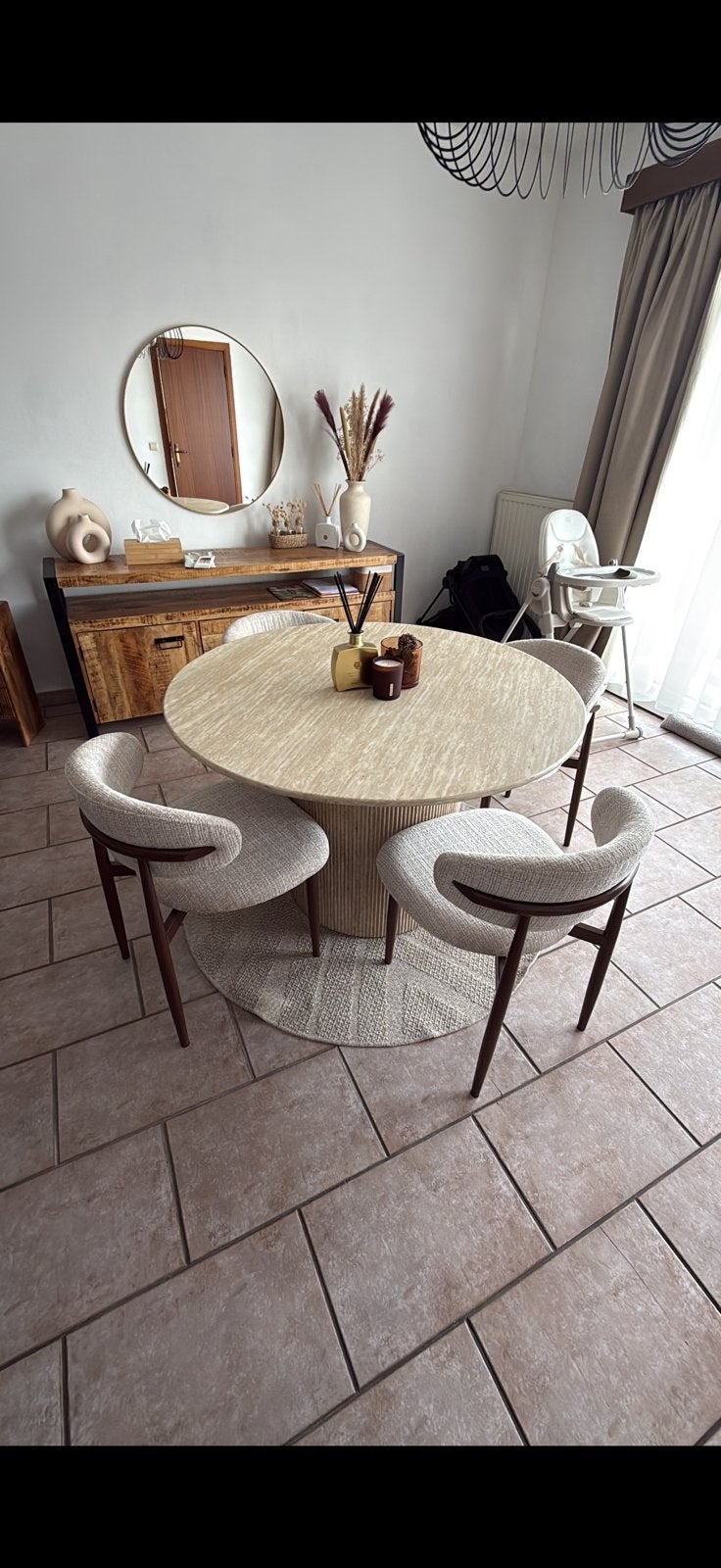 150€ Table ronde effet travertin beige, Maison & Meubles, Enlèvement