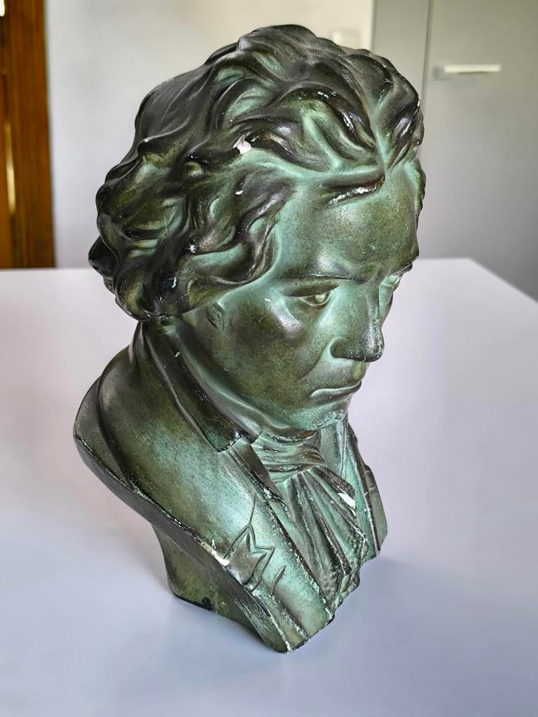 Antieke gipsen buste, Beethoven, Antiquités & Art, Enlèvement ou Envoi, Buste