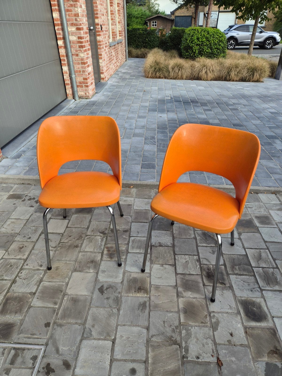 Set van 2 Vintage Oranje Kuipstoelen – Jaren 70 Retro, Ophalen, Kunststof, Twee