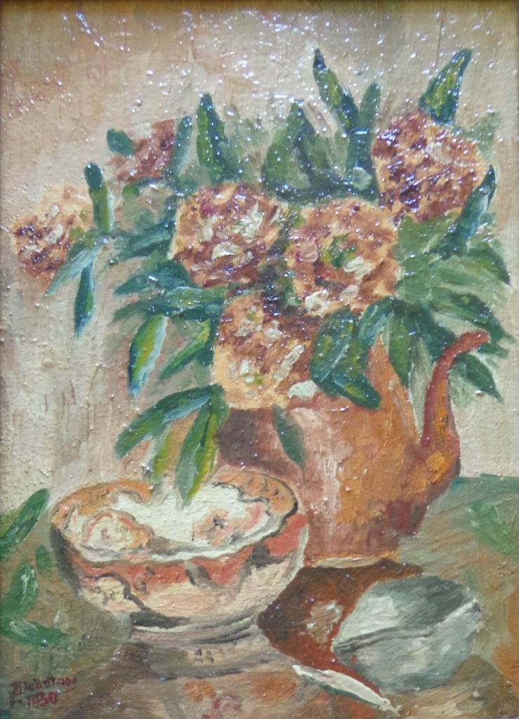 MAX DE BATISSE / BLOEMENPRACHT / OLIEVERF / 43x32cm / KADER, Antiquités & Art, Enlèvement ou Envoi, Signé, Peinture à l'huile