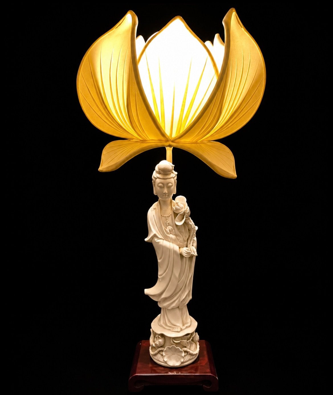 Lampe de Guanyin antique/vintage avec grande fleur de lotus, Antiquités & Art, Enlèvement