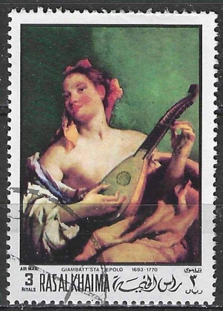 Ras El Khaïma 1970 - Stampworld 398 - Tiepolo - 3 R. (ST), Envoi, Affranchi